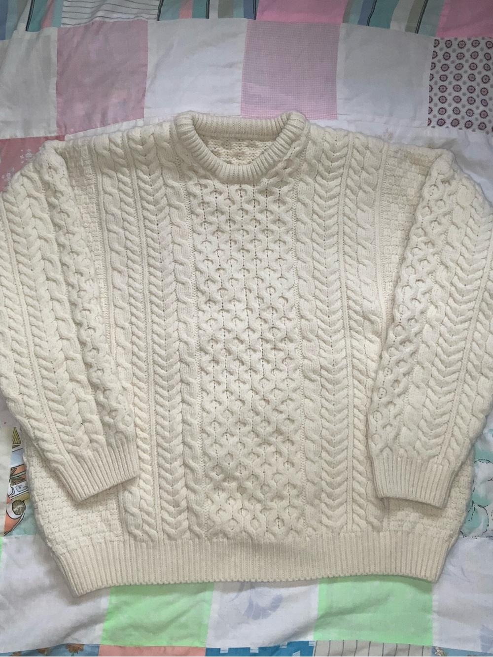 hand knit wool aran fisherman sweater hand made cream non ichy merino ecru